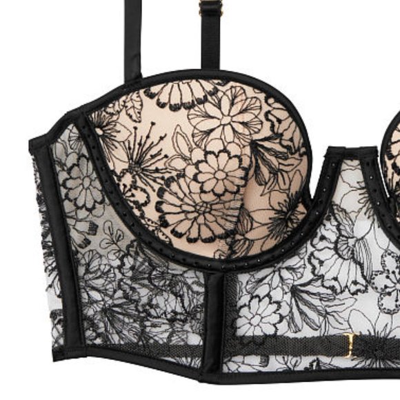 NWT VS Embroidered Push Up Bustier Floral Black - Picture 14 of 16